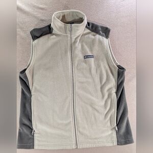 Columbia Fleece Vest Men’s XL Full Zip Gray Beige Lightweight Outdoor Hiking
